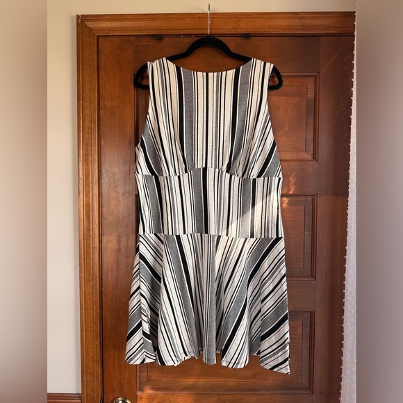 Express Striped Boat Neck Sleeveless Drop Waist Mini Fit and Flare Dress - Picture 2 of 6